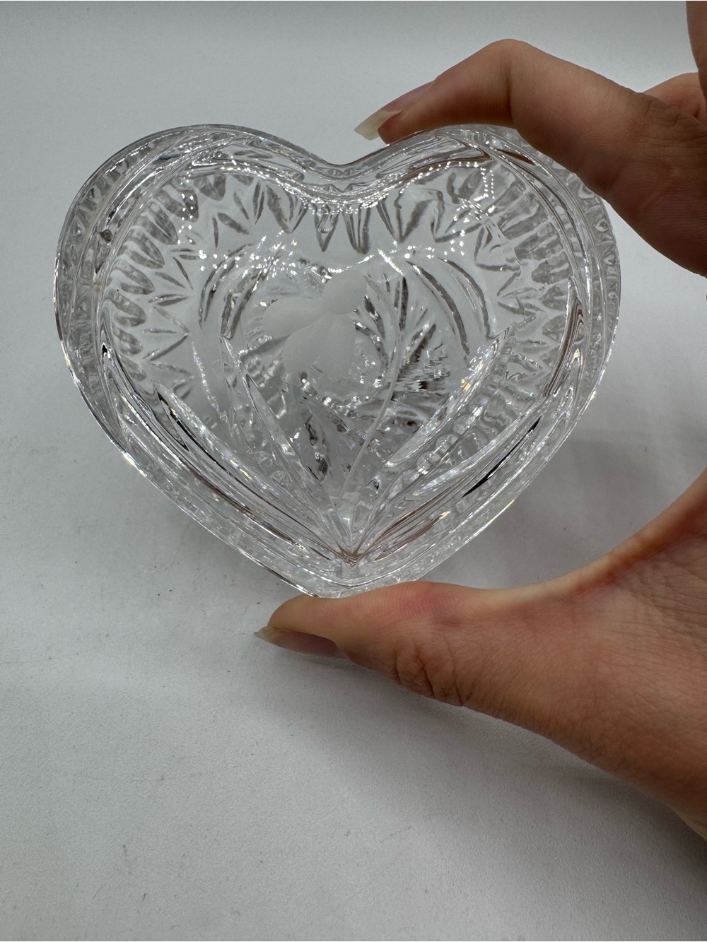 Vintage Lead Crystal Heart-Shaped Trinket Box, 3 1/2” Wide